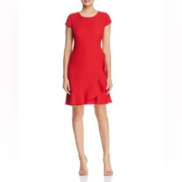 Karl Lagerfeld Paris Cherry Red Ruffle Cap Sleeve Sheath‎ Dress women’s size 10 - Picture 1 of 6
